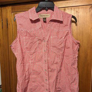 Red checkered sleeveless button-up womens size XL